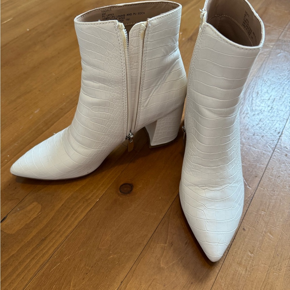 Steve Madden White Croc-Embossed Ankle Boots